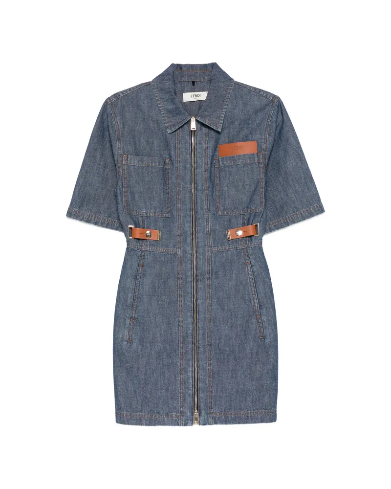 Fendi Leather-trim Zip-up Dress Blue