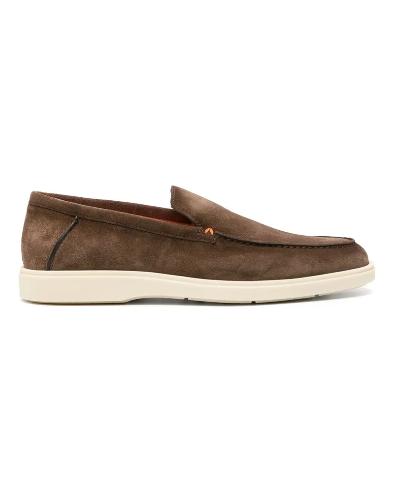 Santoni Almond-toe Suede Loafers Brown