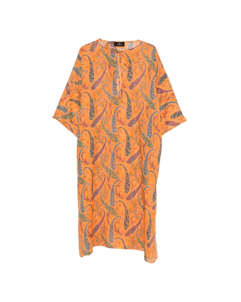 Etro Paisley-pattern Tie-neck Midi Dress Orange