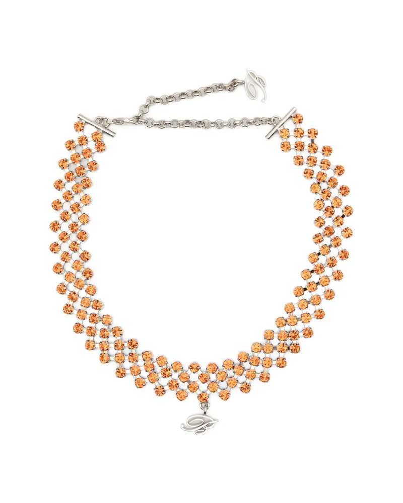 Blumarine Crystal-embellished B-logo Necklace Silver