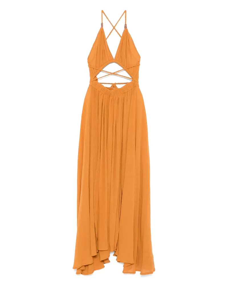 Caravana Cotton Pleated Maxi Dress Orange