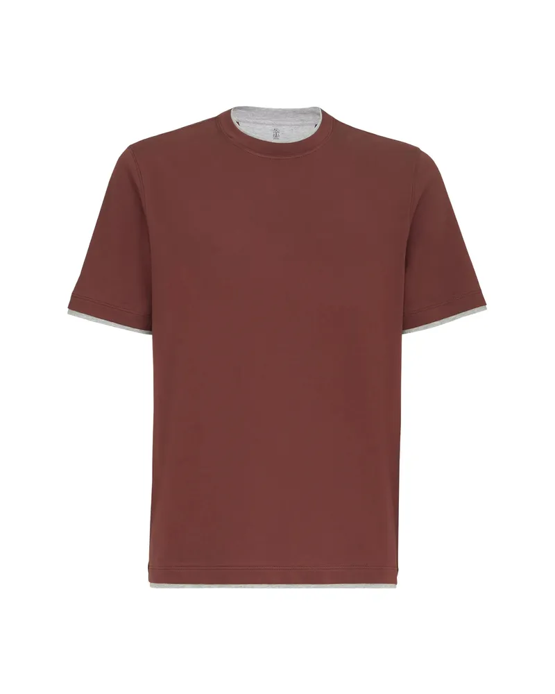 Brunello Cucinelli Cotton Jersey Crew-neck T-shirt With Faux-layering Brown