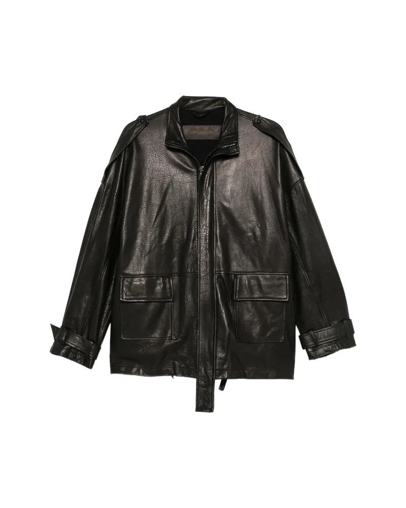 Giorgio Brato Leather Epaulette Jacket Black