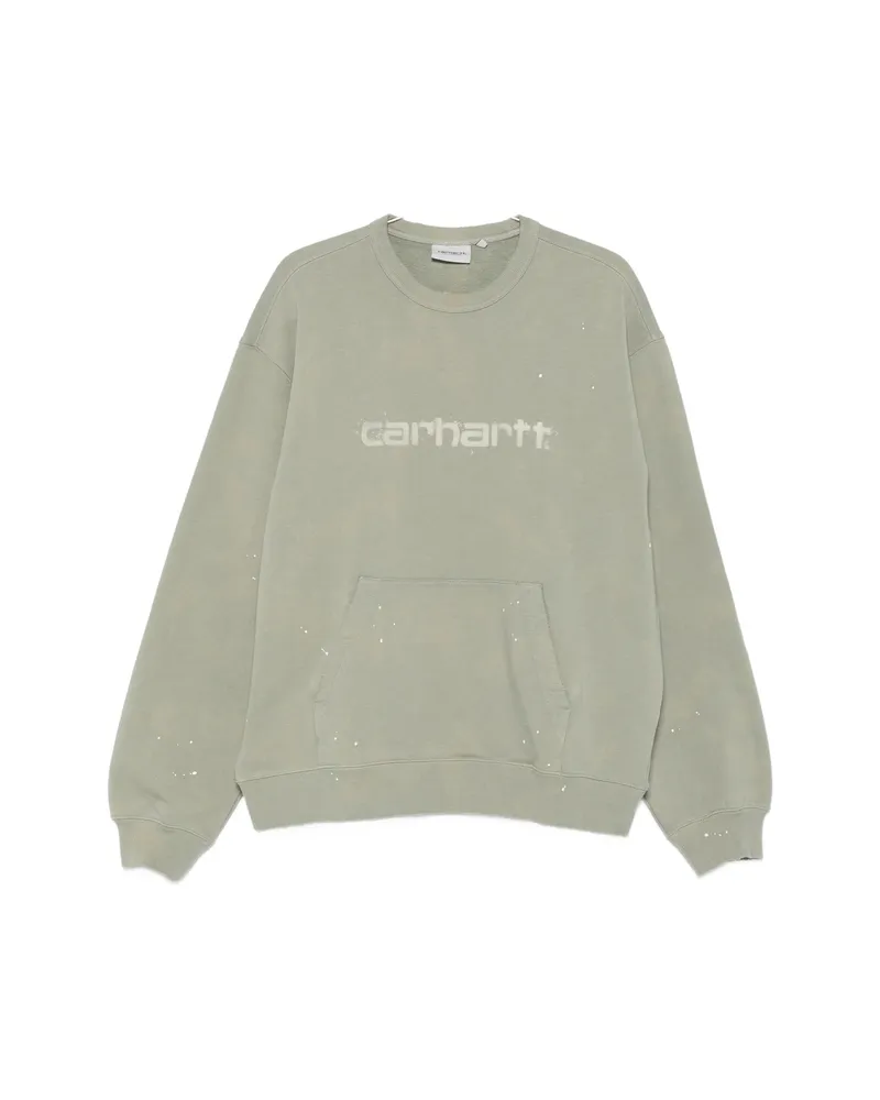 Carhartt WIP Logo-print Paint-splatter Sweatshirt Green