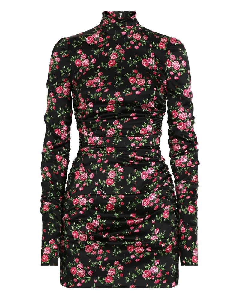 Dolce & Gabbana Ruched Floral Mini Dress Black