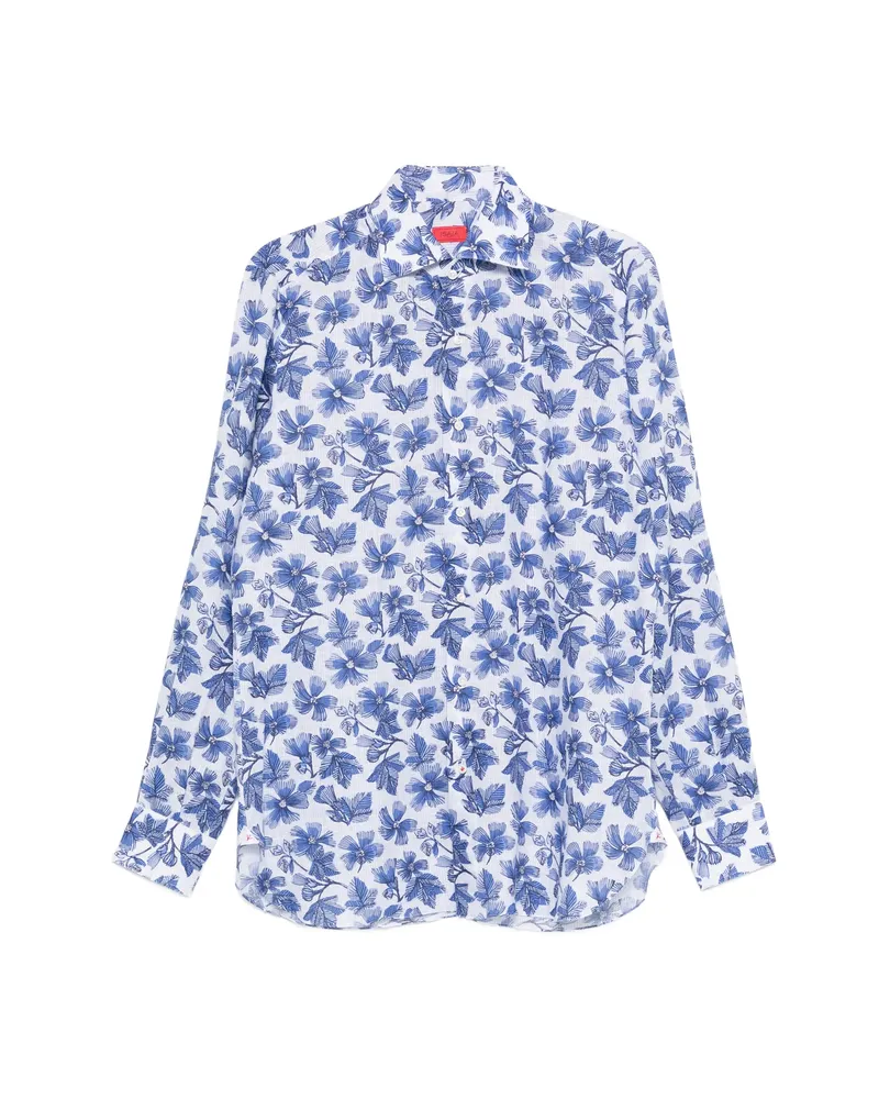 Isaia Floral-pattern Long-sleeve Shirt White
