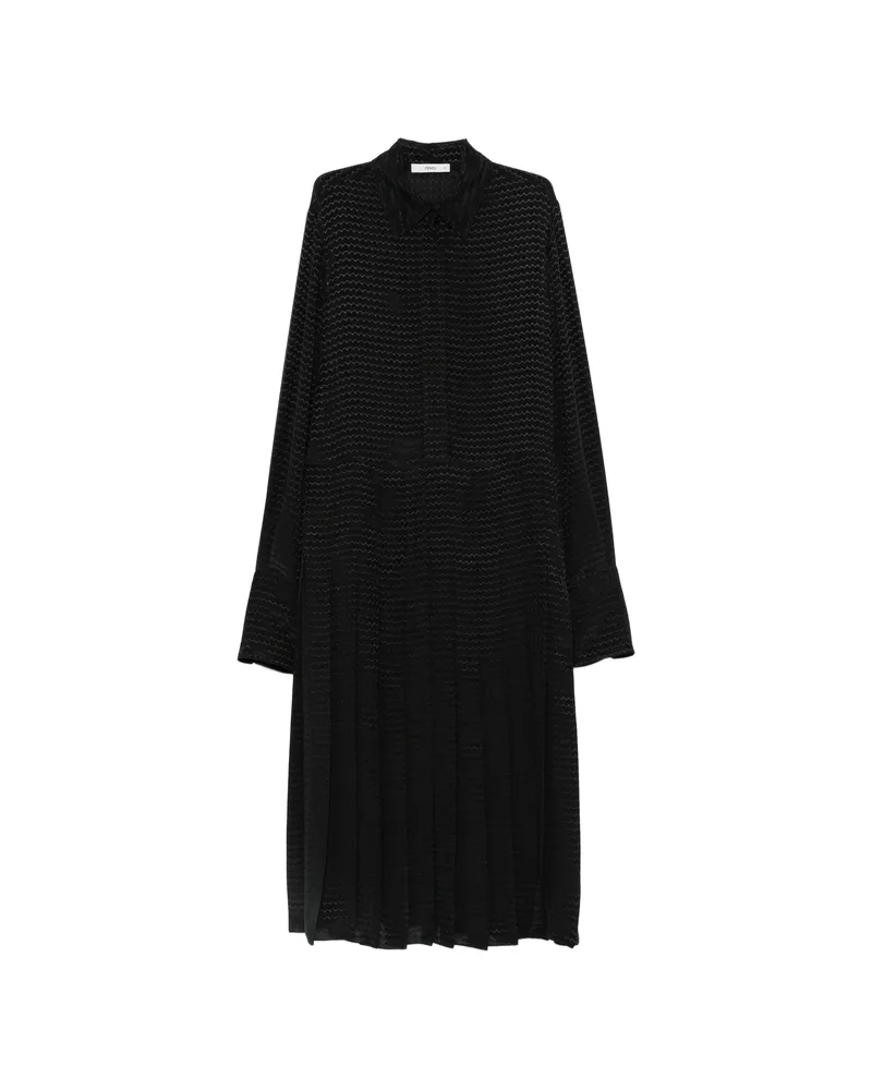 Fendi Pleated Zigzag-pattern Midi Dress Black