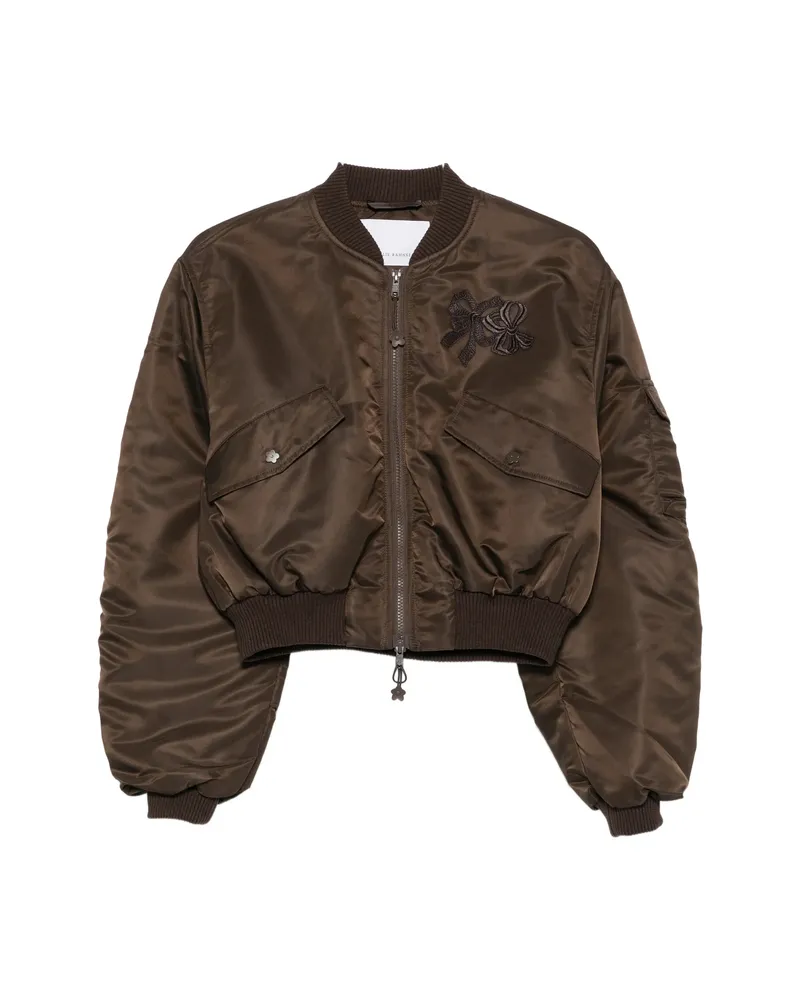 Cecilie Bahnsen Ruched-sleeve Cropped Bomber Jacket Brown