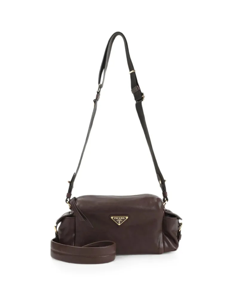 Prada Logo-plaque Calf Leather Shoulder Bag Brown