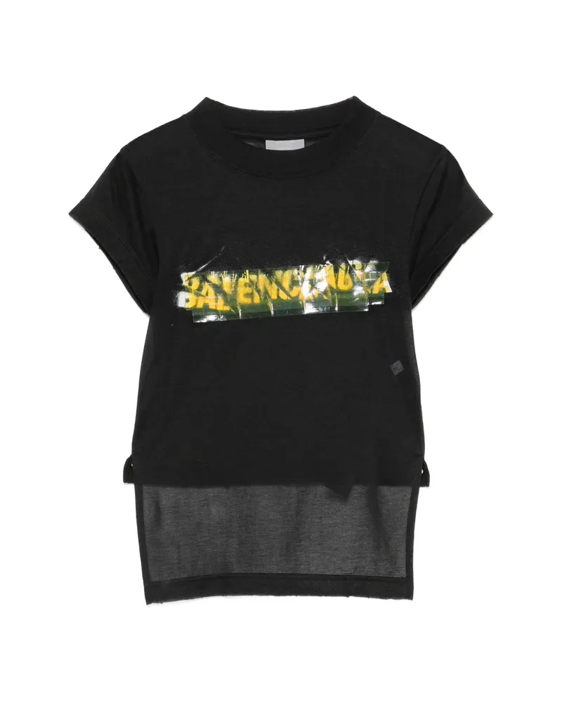 Balenciaga Messy Spray Logo-print Side-slit T-shirt Black