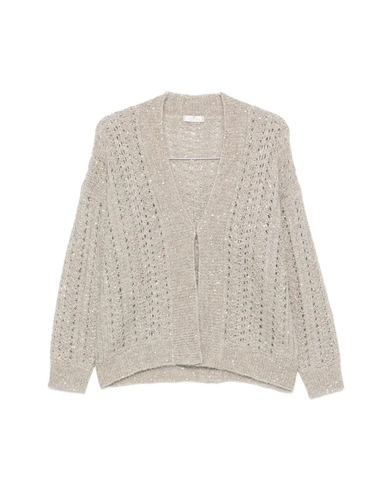 PANICALE Cashmere Sequin-embellished Open-knit Cardigan Neutrals
