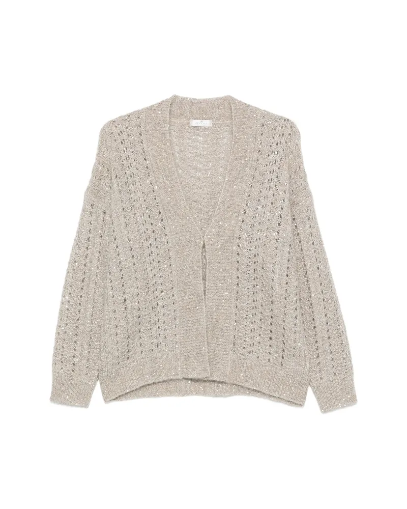 PANICALE Cashmere Sequin-embellished Open-knit Cardigan Neutrals