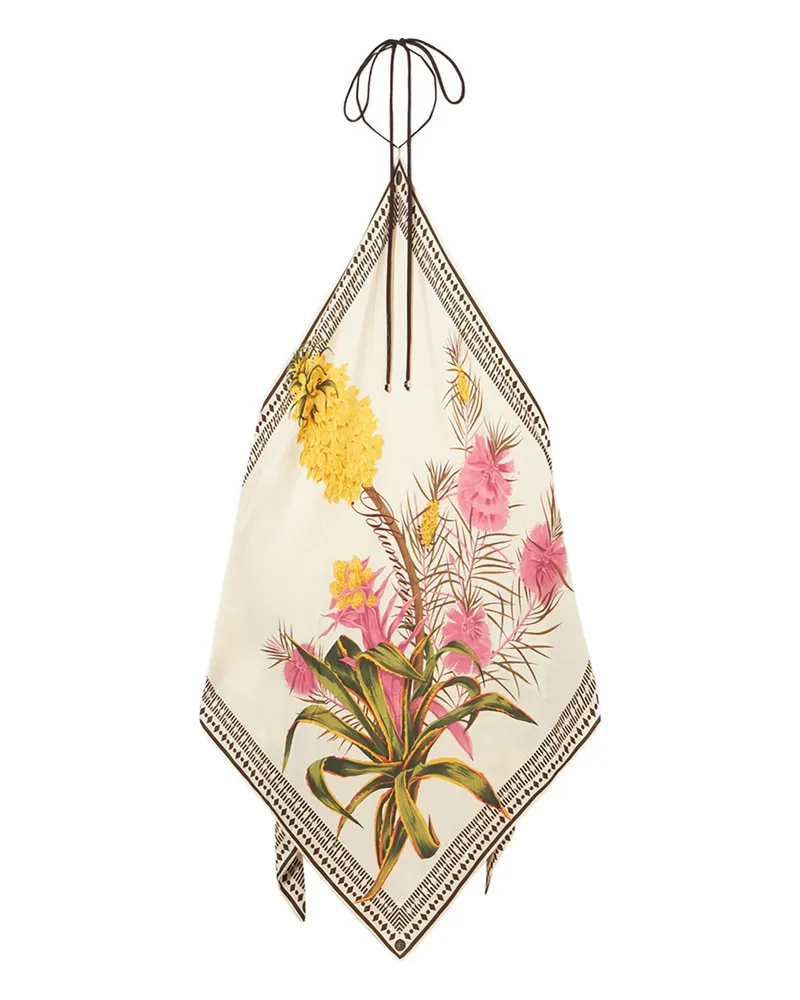 Blumarine Floral-print Top Neutrals