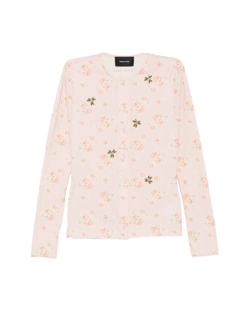Simone Rocha Floral-print Crystal-embellished Cardigan Pink
