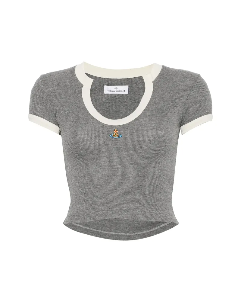 Vivienne Westwood Orb-embroidered Contrast-trim T-shirt Grey