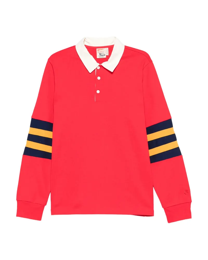 Champion Stripe-detail Long-sleeve Polo Shirt Red