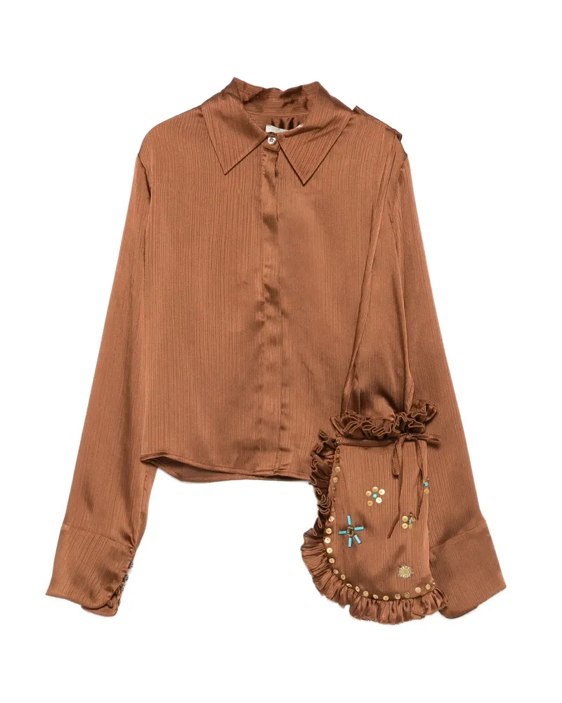 SIEDRES Pointed-collar Buttoned Blouse Brown