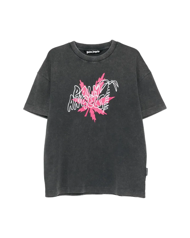 Palm Angels Logo-print Faded-effect T-shirt Grey