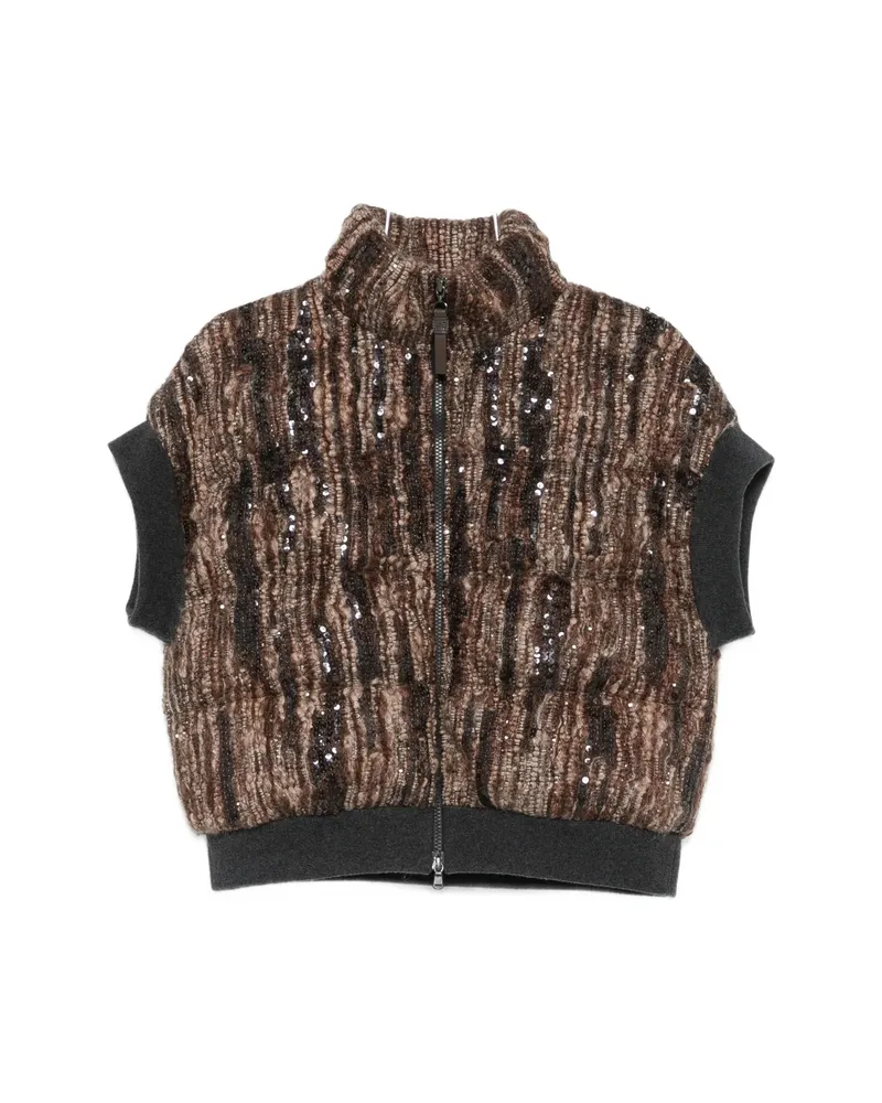 Brunello Cucinelli Sequin-embellished Sleeveless Gilet Brown