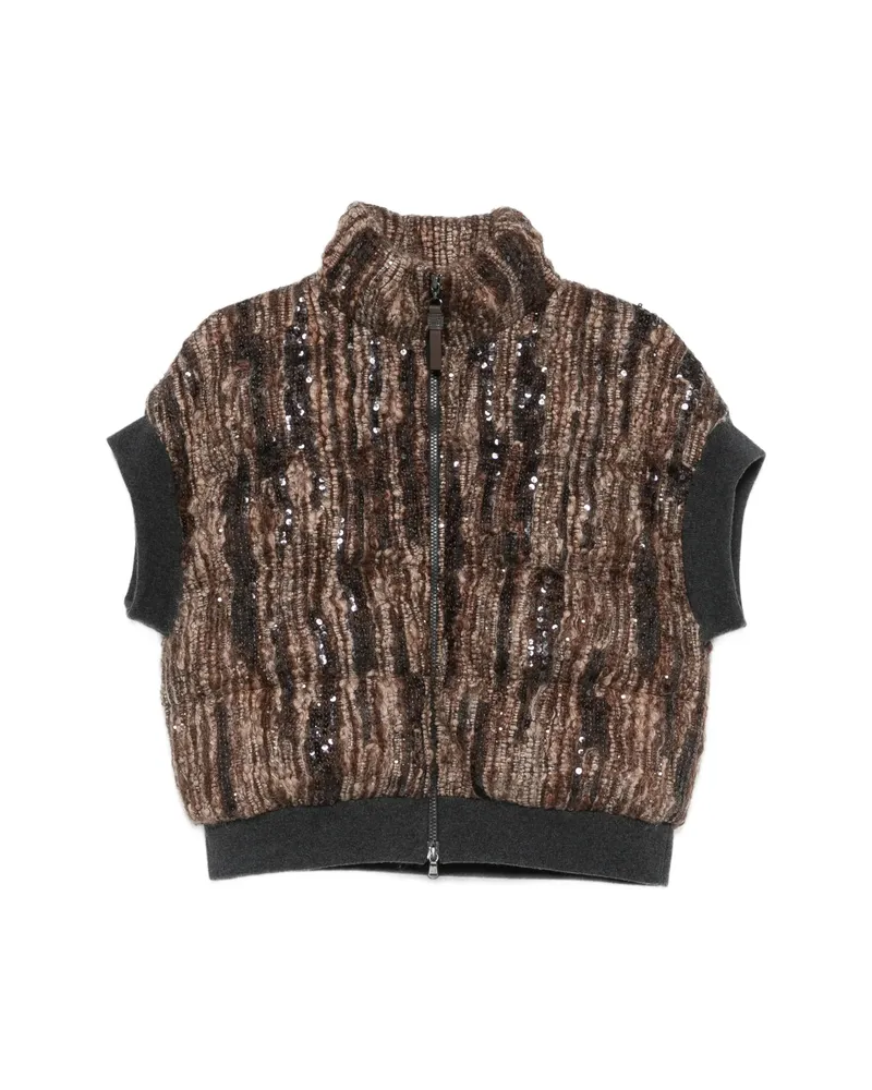 Brunello Cucinelli Sequin-embellished Sleeveless Gilet Brown