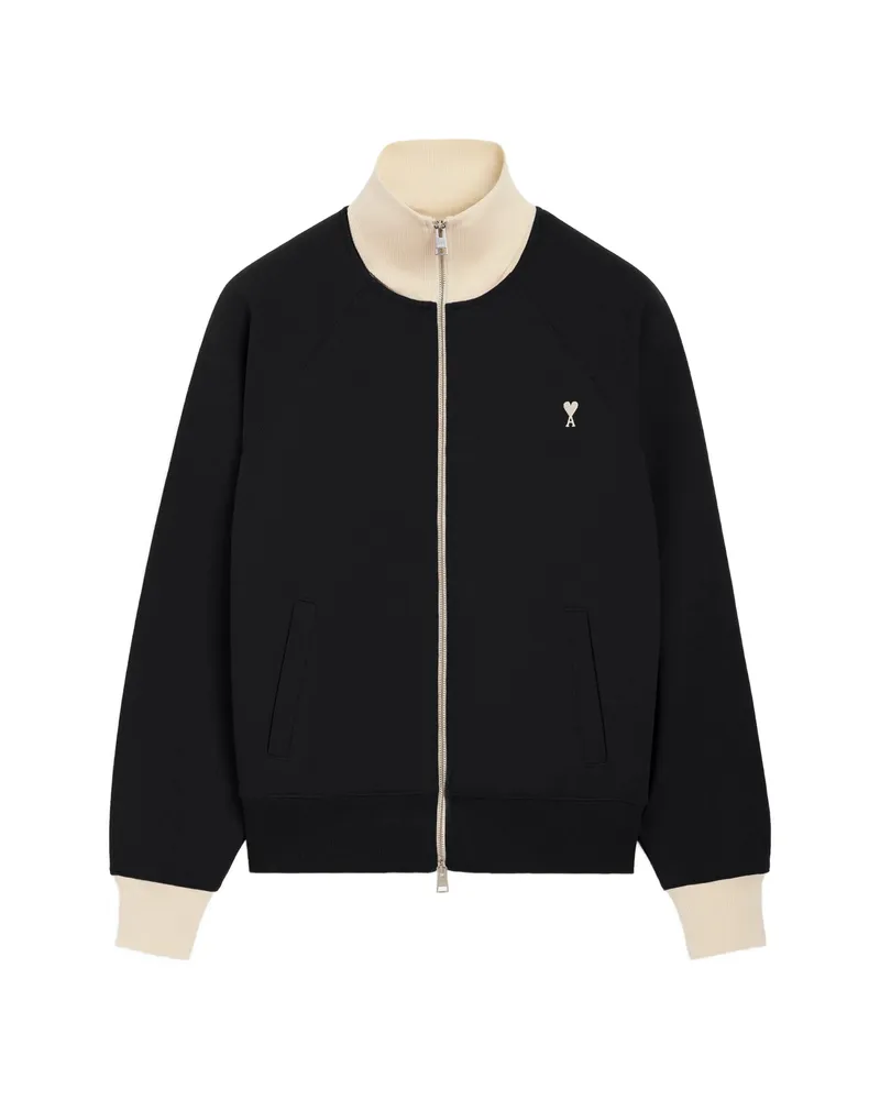 AMI Paris Zipped Cotton Sweatshirt With Ami De Coeur Black
