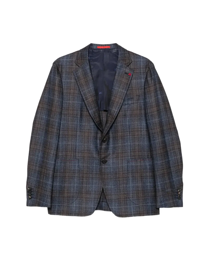 Isaia Check-pattern Single-breasted Blazer Blue