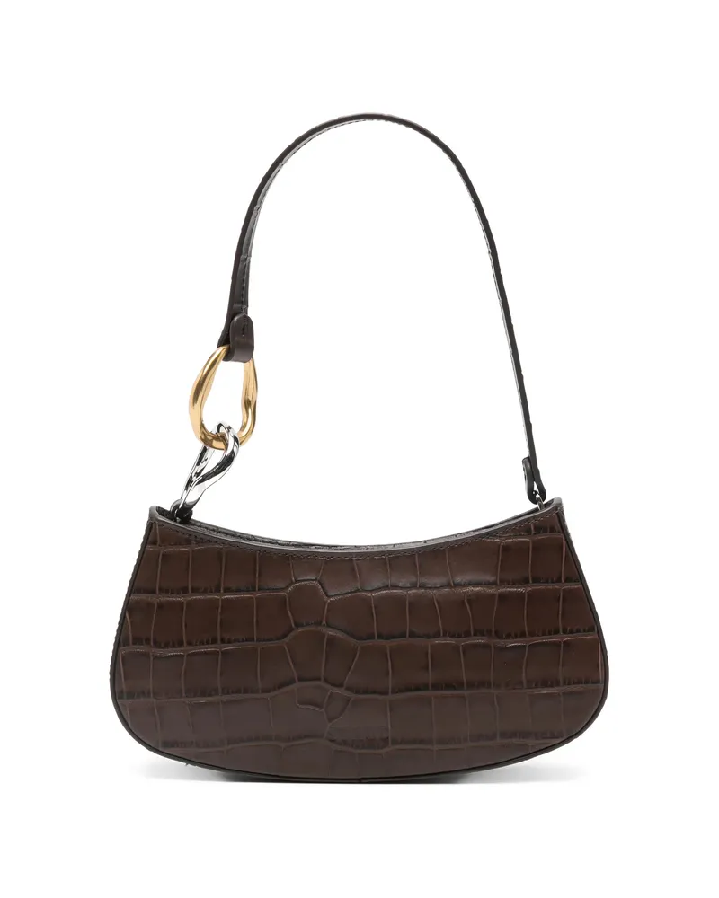 STAUD Ollie Crocodile-effect Shoulder Bag Brown