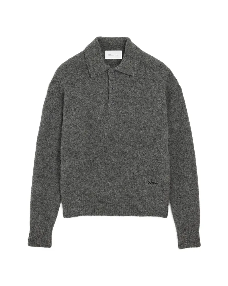 AMI Paris Wool And Alpaca Polo With Ami Embroidery Grey