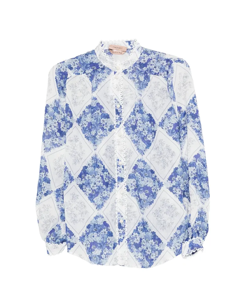 Twin-Set Floral-print Long-sleeve Shirt Blue