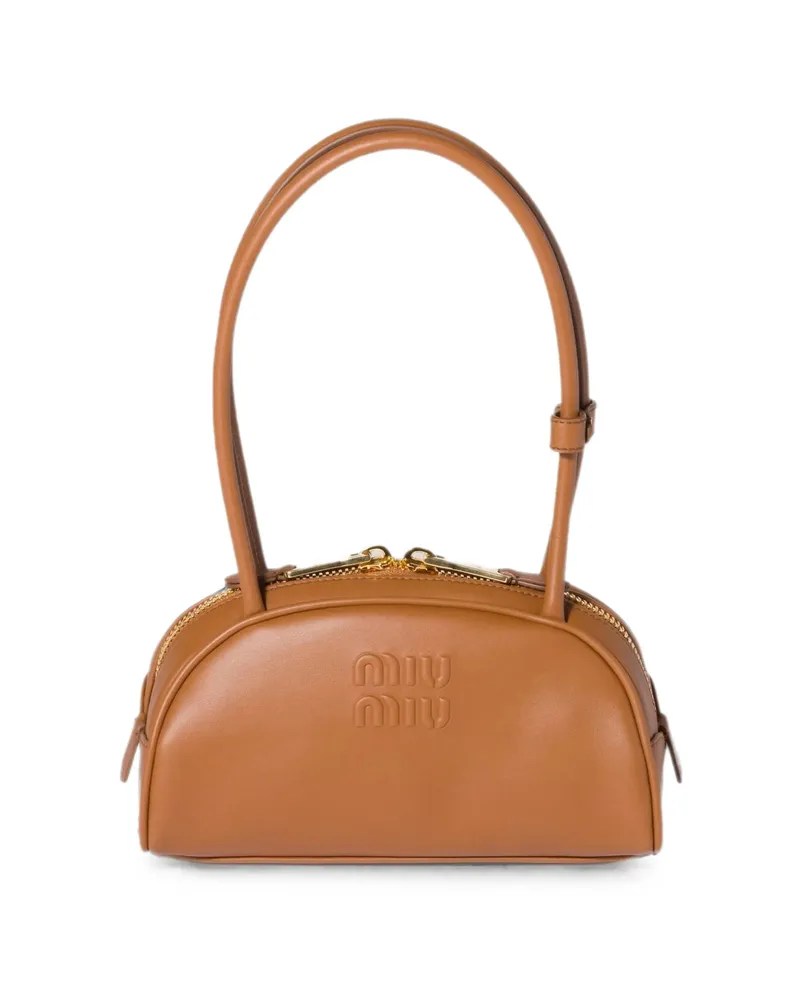 Miu Miu Small Beau Embossed-logo Tote Bag Brown