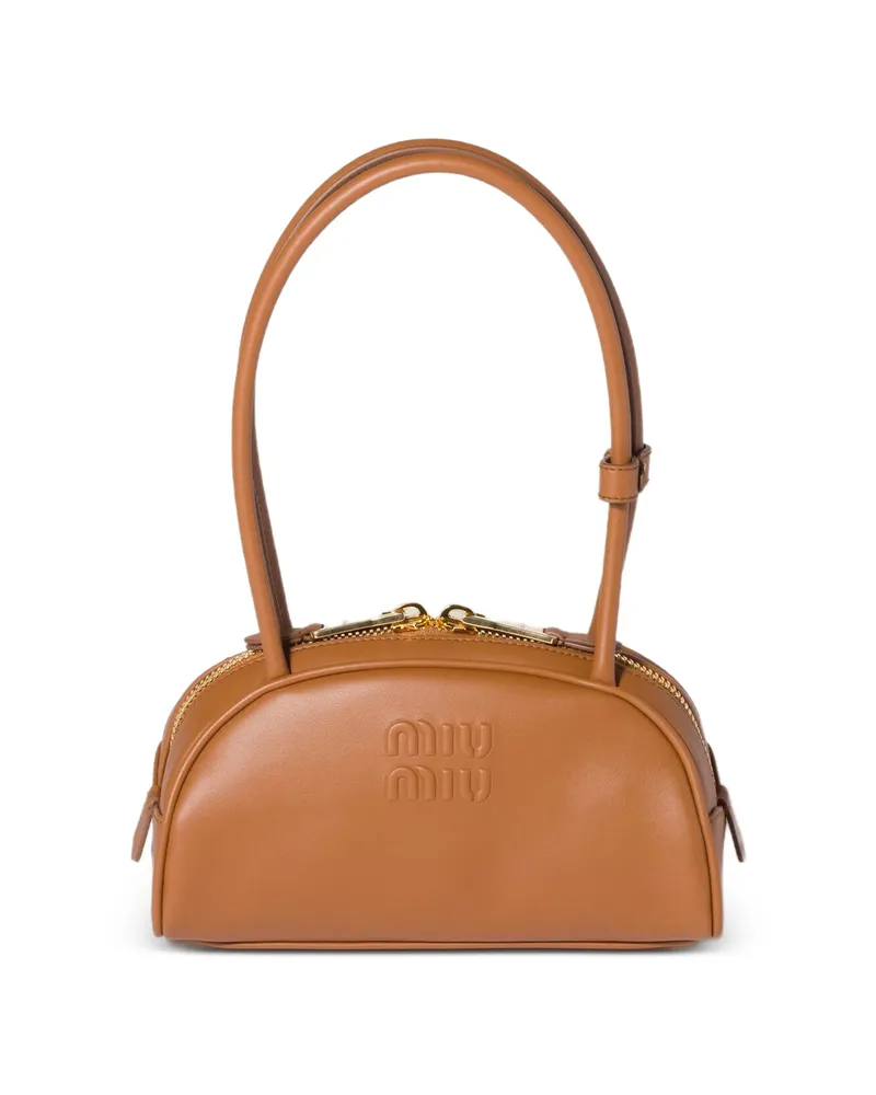 Miu Miu Beau Embossed-logo Leather Shoulder Bag Brown