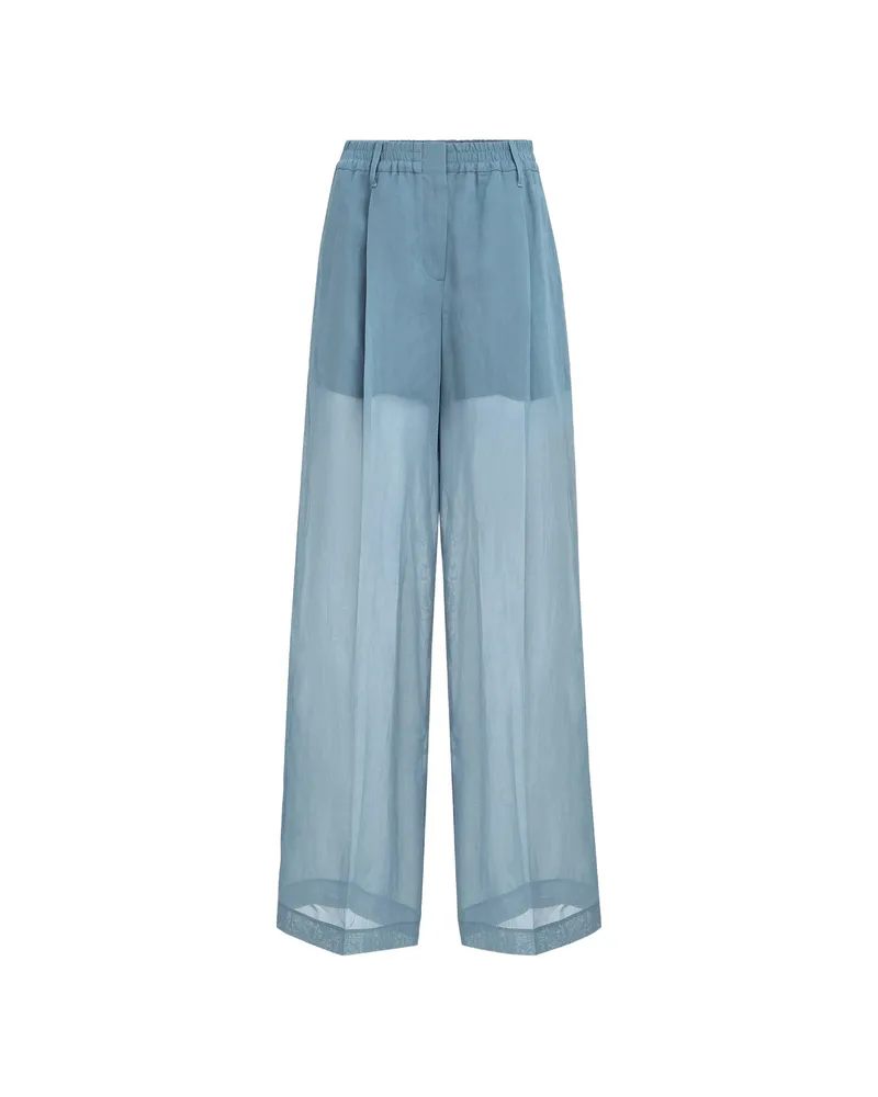 Brunello Cucinelli Cotton Organza Sartorial Track Trousers With Monili Blue