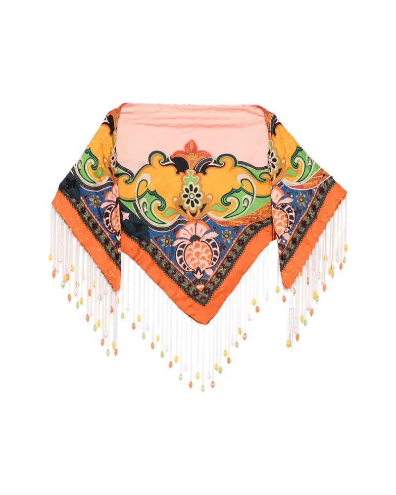 Etro Paisley-print Beaded-fringe Scarf Pink