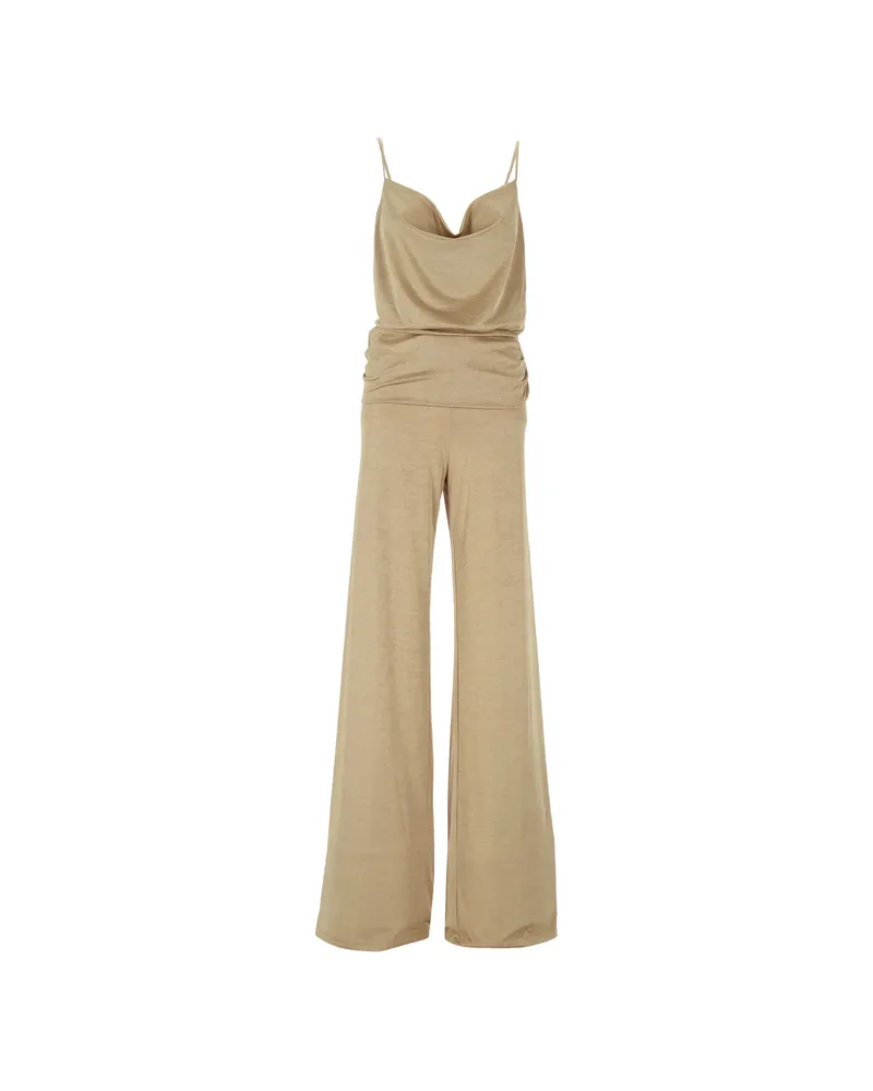 ANDAMANE Carla Cowl-neck Ruched Jumpsuit Neutrals