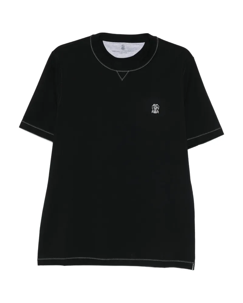 Brunello Cucinelli Embroidered Trim T-shirt Black