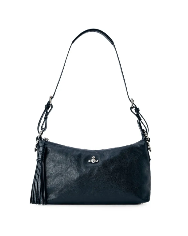 Vivienne Westwood Shoulder Bag In Smooth Leather With Tassel Detail. Adjustable Shoulder StrapTop Zip ClosureFront Logo Hardware Black