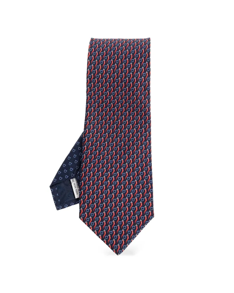 Ferragamo Gancini Chilli-print Tie Blue
