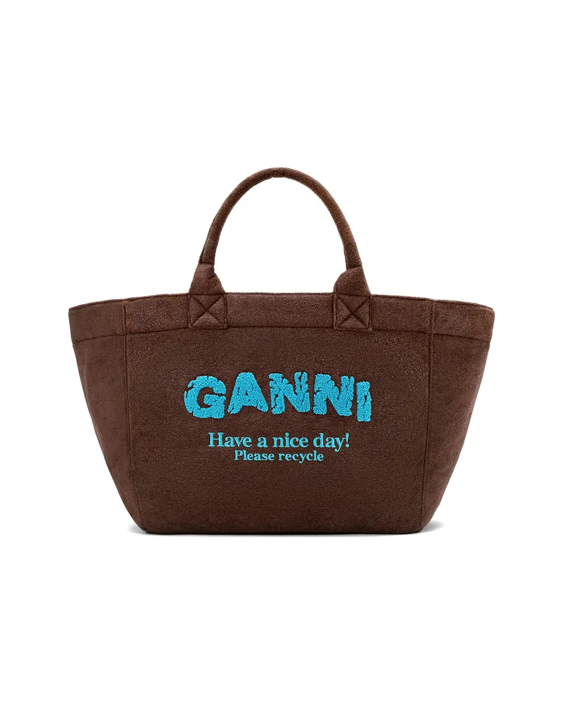Ganni Logo-embroidered Reversibletote Bag Brown