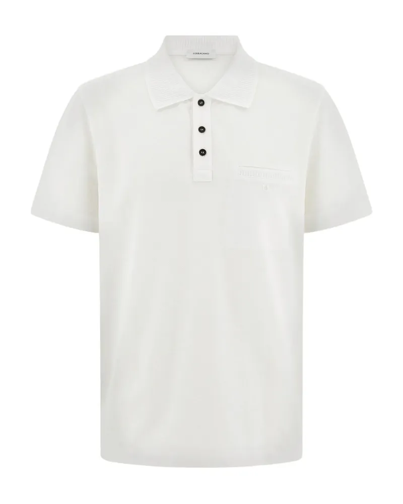 Ferragamo Pocket Embroidered Polo Shirt White