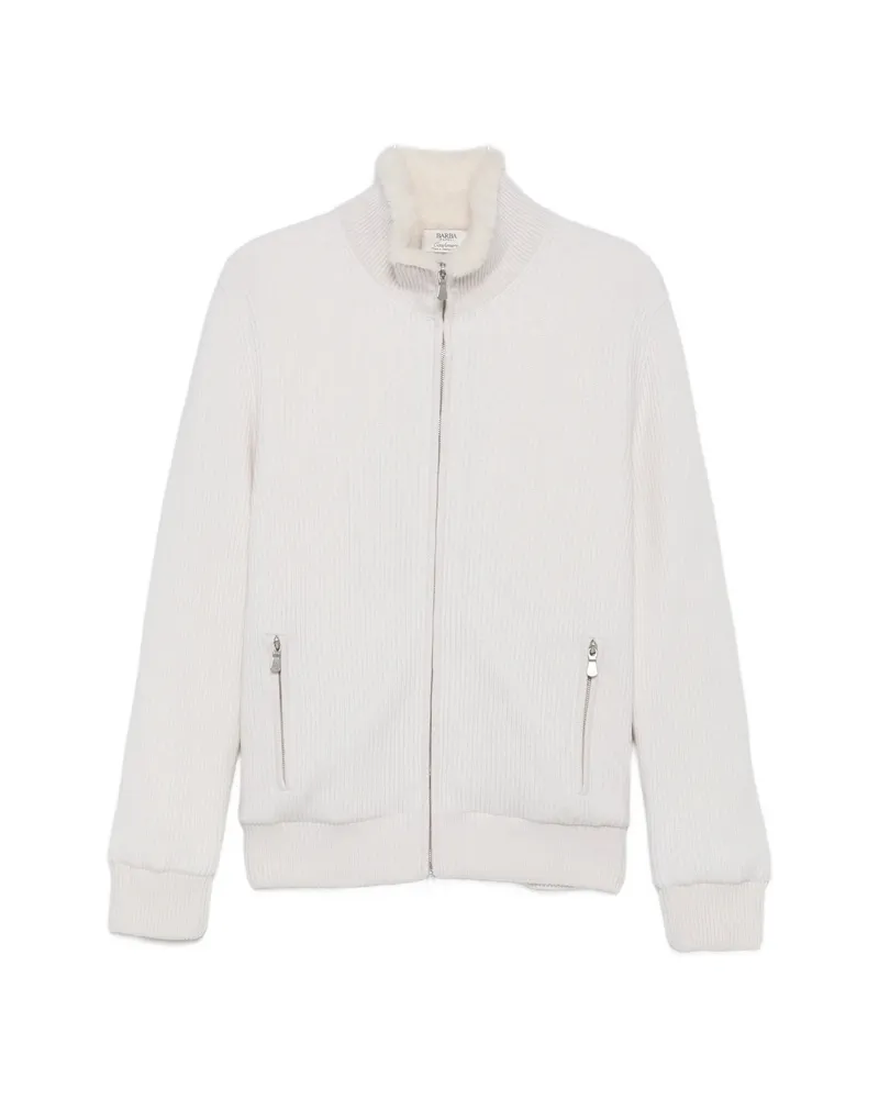 BARBA Ribbed-knit Faux-fur-trim Jacket White