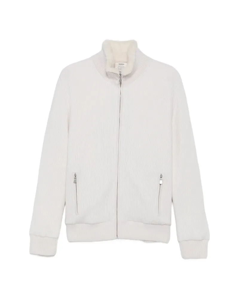 BARBA Ribbed-knit Faux-fur-trim Jacket White