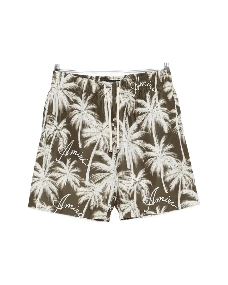 Amiri Palm-print Swim Shorts Green