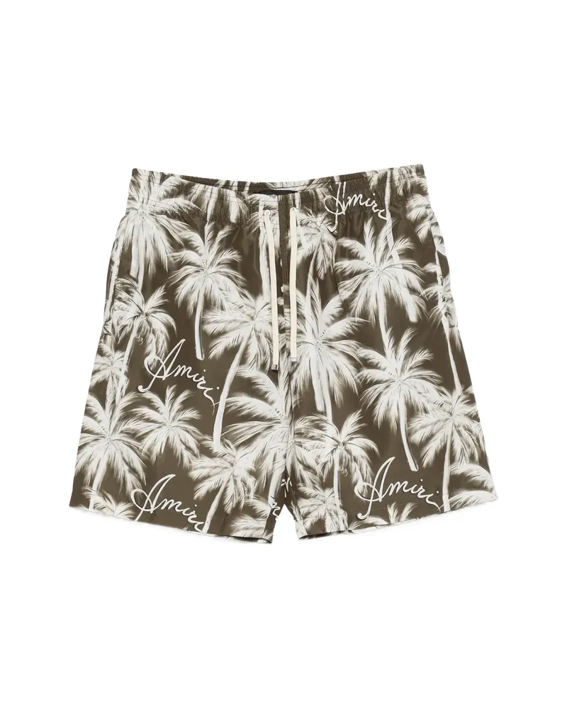 Amiri Palm-print Swim Shorts Green