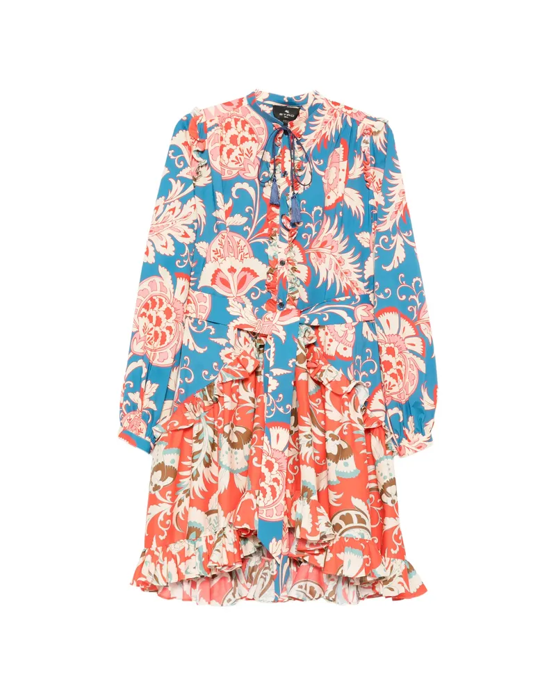 Etro Floral Ruffled Mini Dress Blue