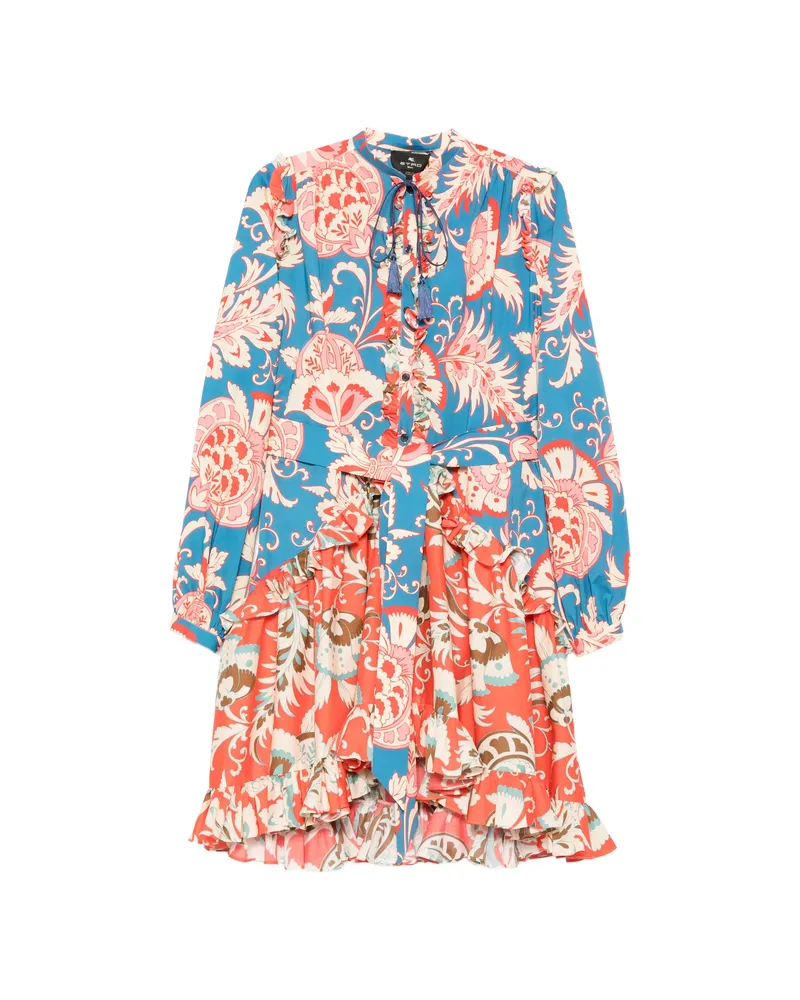 Etro Floral Ruffled Mini Dress Blue