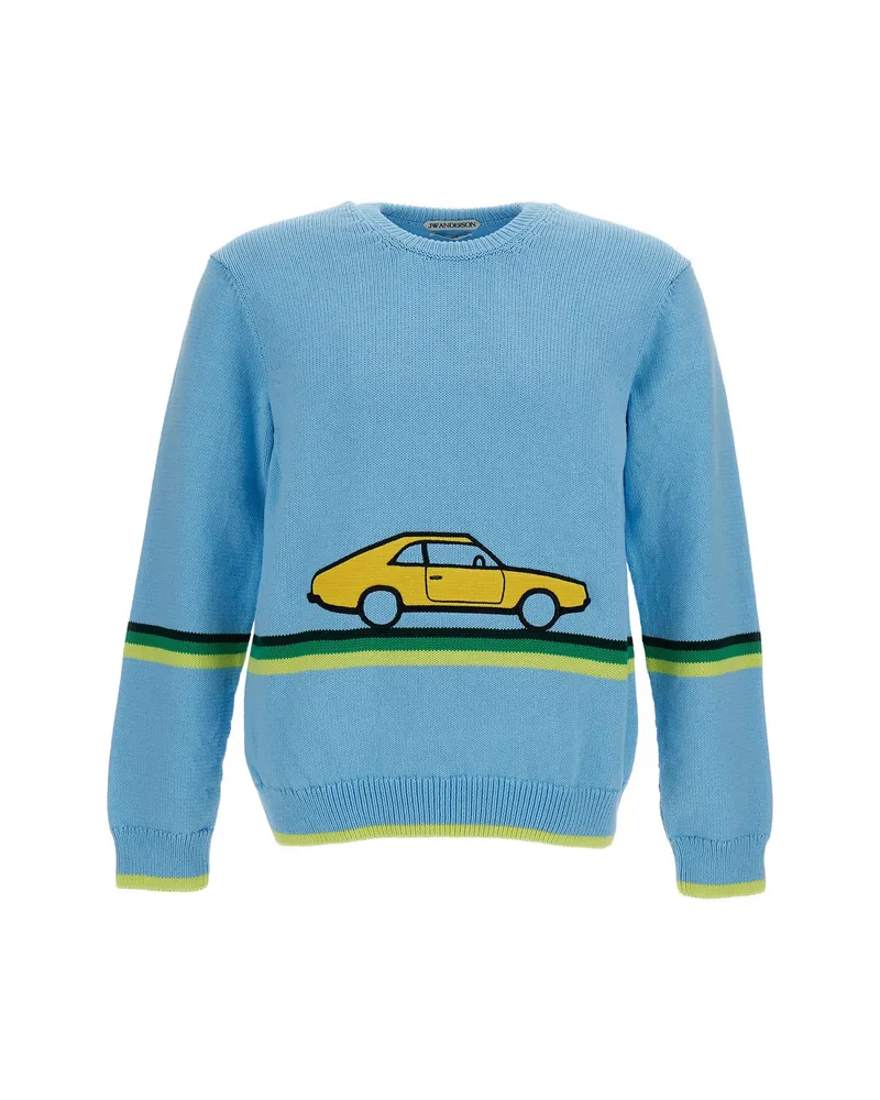 J.W.Anderson Car-intarsia Striped Sweater Blue