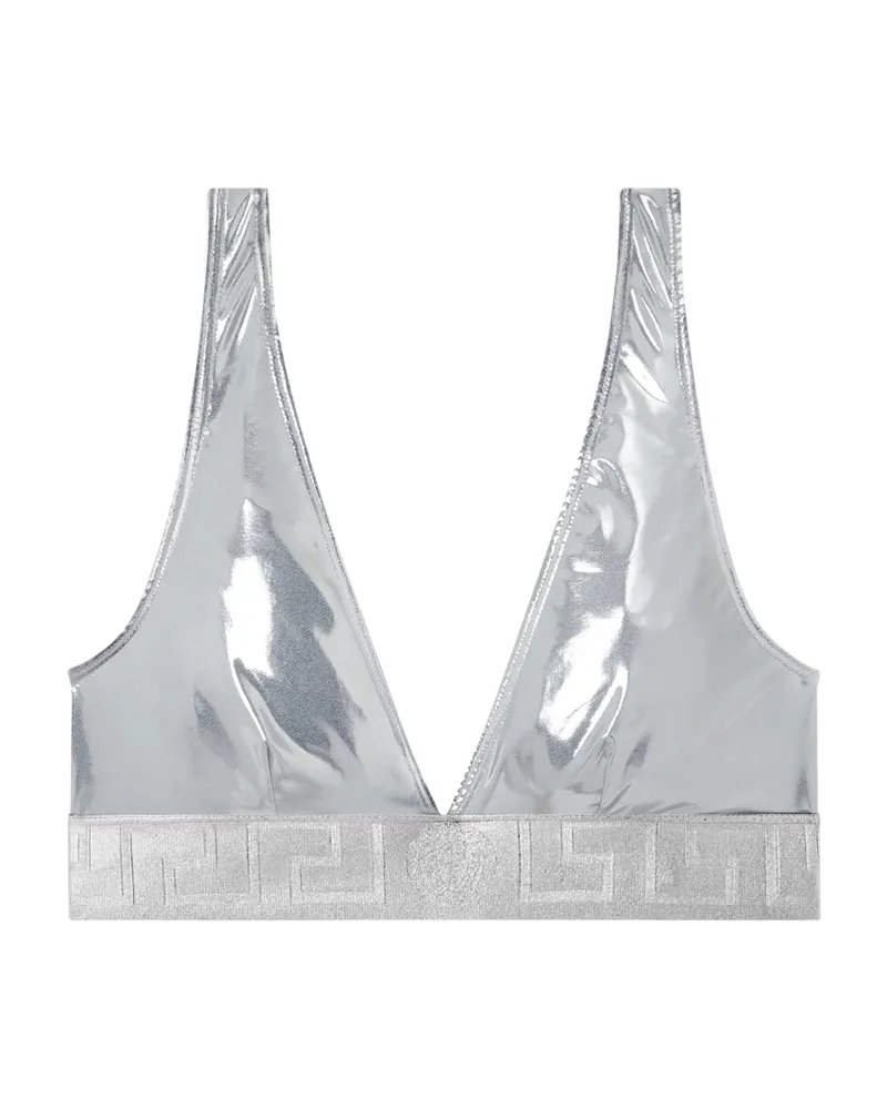 Versace Metallic Biquini Top Silver