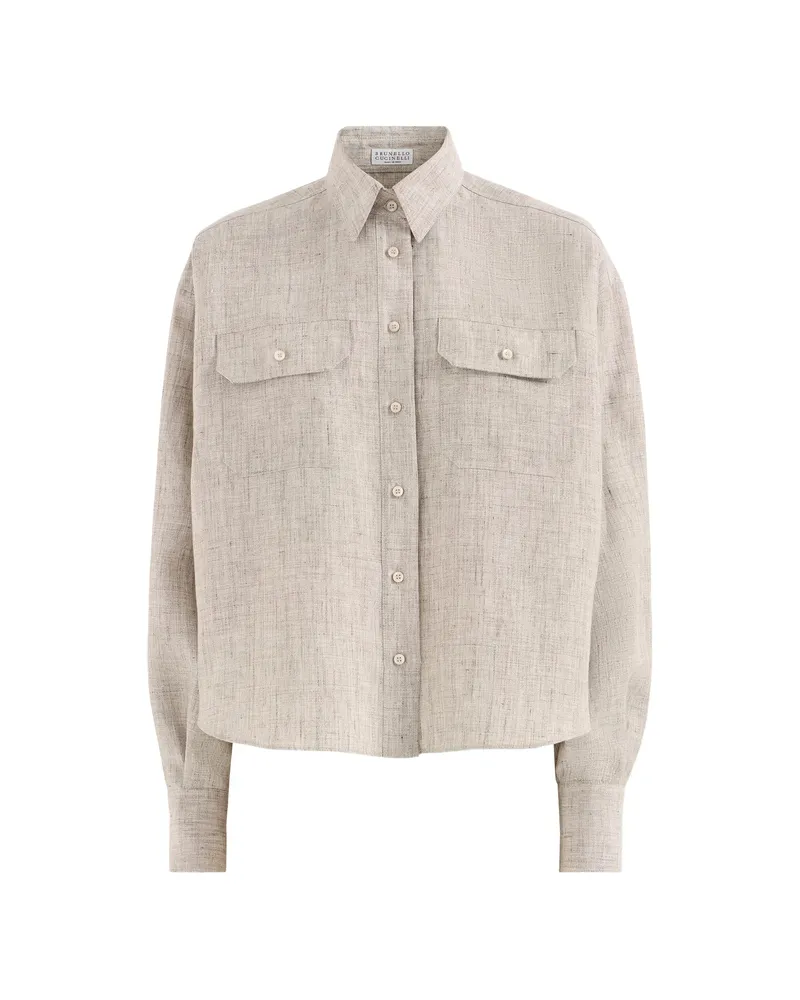 Brunello Cucinelli Monili-embellished Chest-pocket Shirt Neutrals