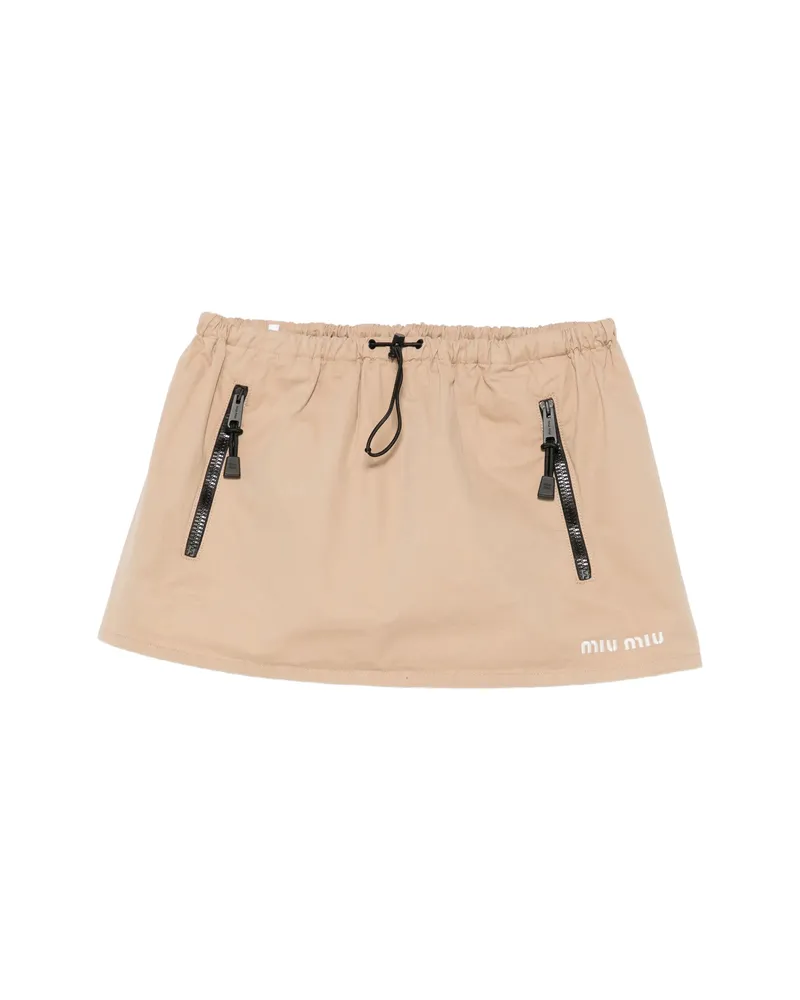 Miu Miu Drawstring-waist Logo-print Skirt Neutrals