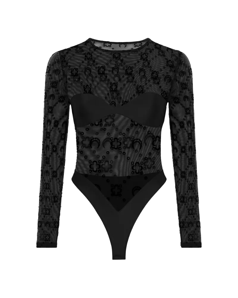 Marine Serre Moonogram Long-sleeve Bodysuit Black